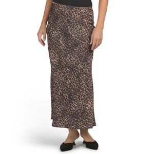 RACHEL ZOE Black/beige Printed Satin Finish Flared Pull On Skirt